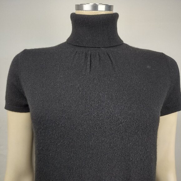 Ann Taylor black 100% Cashmere short sleeve turtleneck sweater ladies Medium - Picture 2 of 7